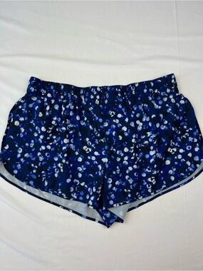 ATHLUX Women’s XL Blue Spotted Print Athletic Running Shorts Built In Liner